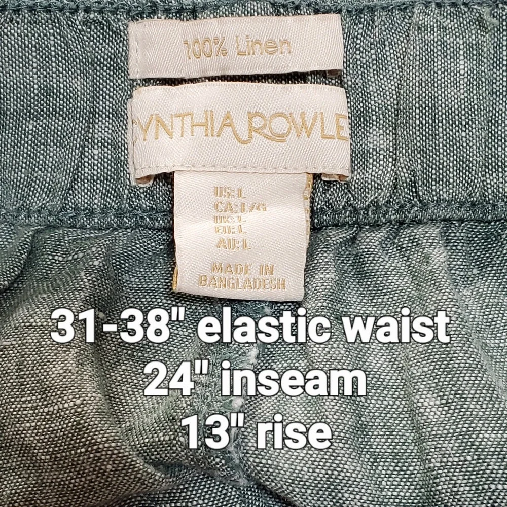 Resort Minimalist Sage Green Linen Wide Leg Pants Euro Summer Crop Size L Vaca